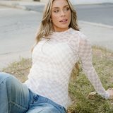Sheer Checkered Top - Khaki