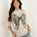 Big Bow Print Drop Shoulder Oversized Tee