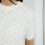 Magnolia Textured Knit Ribbed High Neck Short Sleeve Sweater - White