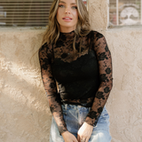 Sheer Floral Lace Tank - Black