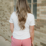 Gingham Lace Patchwork Hem Casual Shorts