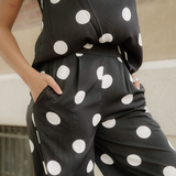 Paris Polka Dot Print Pleated Round Neck Tank Wide Leg Two-Piece Outfit