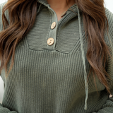 PREORDER Maeve Mineral Wash Ribbed Knit Drawstring Hooded Sweater