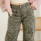Black Leopard Print Wide Leg High Waist Jeans