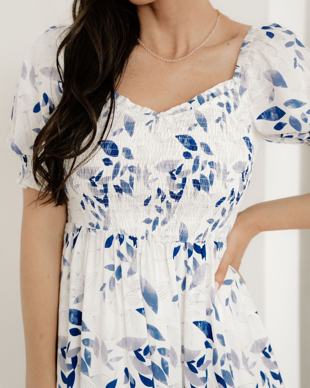 Faith Smocked Bodice Short Puff Sleeve Tiered Floral Midi Dress