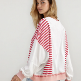 Sophie Striped Colorblock Patchwork Oversized Sweatshirt - Red