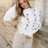 Polly Floral Embroidered Scallop Hem Cropped Sweater