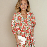 PREORDER Gabriela Ricrac Trim V Neck 3/4 Sleeve Loose Mini Dress | Dropship