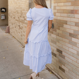 Kaeli Bubble Short Sleeve Tiered Scallop Long Dress