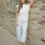 Logan Frilled Collar Flutter Sleeve Denim Top