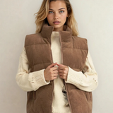 Scottie Solid Color Corduroy Puffer Vest Coat - Coffee