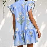 Everrett Scalloped Embroidery Trim V Neck Drop Waist Mini Dress