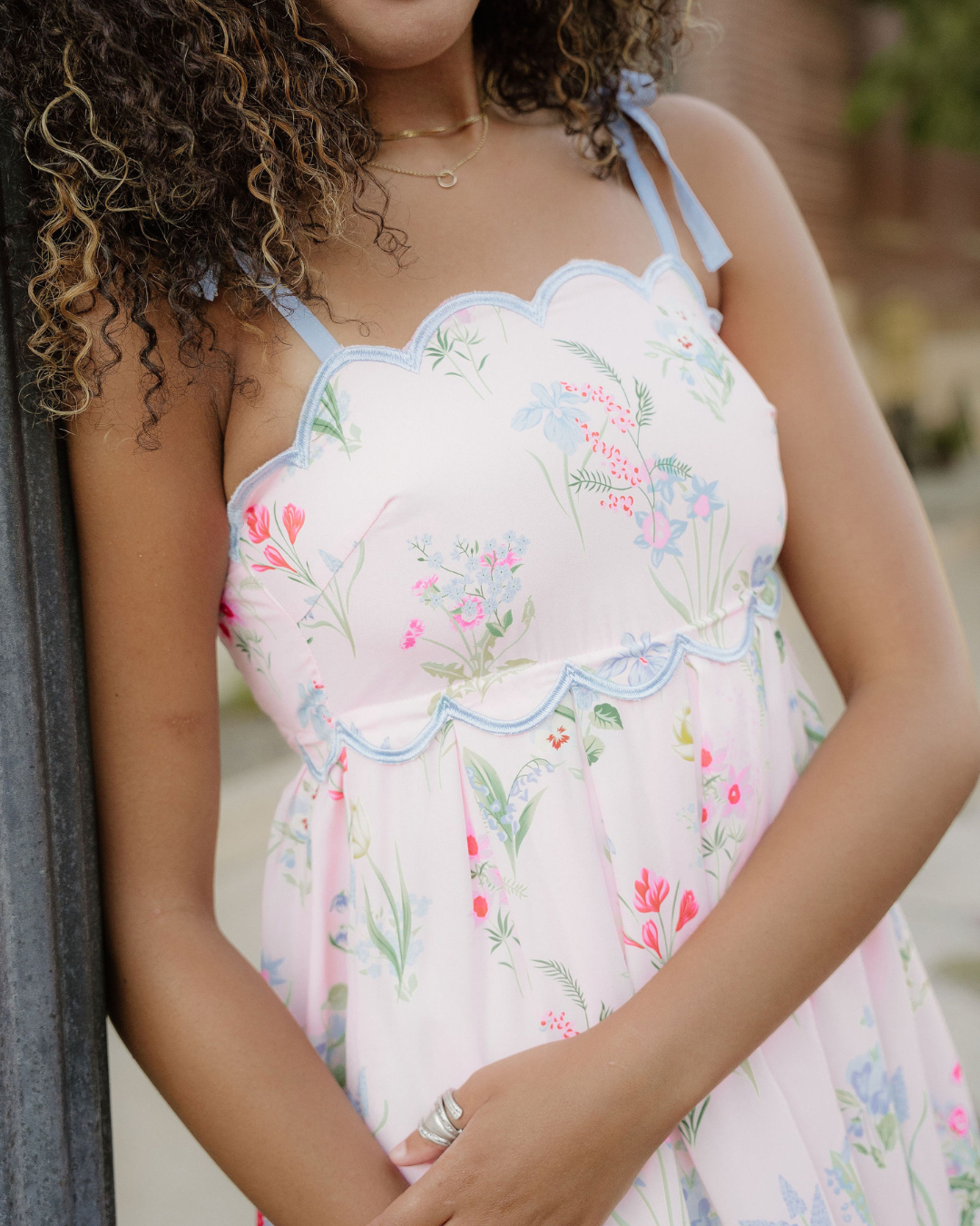 Laylani Contrast Trim Self-tie Straps High Waist Midi Dress
