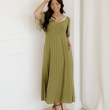 Maleah Polka Dot Print Lacy Neckline Smocked High Waist Maxi Dress