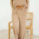 Rowen Stripe Crew Neck Tee Drawstring Waist Cropped Pants Set