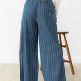 Emilia Wide Leg Waist Pants - Dark Blue | Dropship
