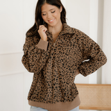Leopard Print Quarter Zip Corduroy Pullover