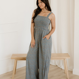 Angelica Square Neckline Stretch High Waist Jumper - Blue Floral