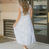 Jaylani Blue Floral Print Knot Straps High Waist Flared Maxi Dress