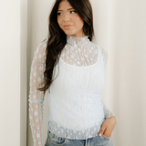 Claire Floral Lace Long Sleeve Slim Fit Top - Blue