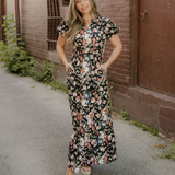 Calla V Neck Pleated Tiered Maxi Dress