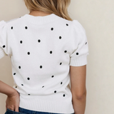 PREORDER River Polka Dot Bubble Short Sleeve Sweater - White | Dropship