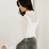 Amara Sheer Lace Bell Sleeve Mock Neck Blouse