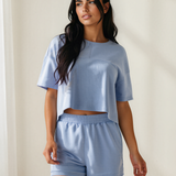 Brooke Solid Color Contrast Textured Patchwork Raw Edge 2pcs Short Set
