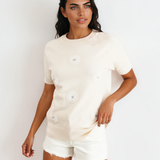 Darcy Flower Pattern Puff Short Sleeve Sweater