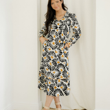 Lucille Split V Neck Long Dress with Sleeves