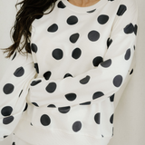 Polka Dot Print Drop Shoulder Pullover Drawstring Jogger Pant Set - Beige