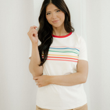 Melanie Rainbow Stripe Print Crewneck T Shirt