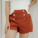 Sienna Button Decor Scalloped Edge High Waist Corduroy Shorts