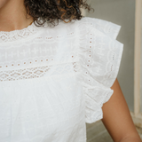 Elodie Lace Neck Flutter Sleeve Eyelet Blouse