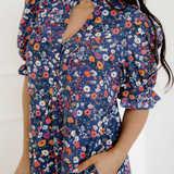 Serena Wild Daisy Floral Split Neck Short Puff Sleeve Mini Dress
