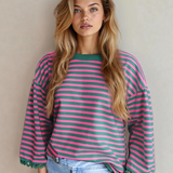 Amira Lace Trim Bell Sleeve Top - Pink/Green