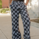 Naomi Checkered Denim Wide Leg Jeans