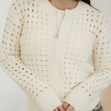 Esther Hollowed Pattern Knit Zip Up Drop Shoulder Cardigan