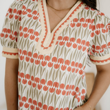 Malia Tulip Floral Print Cotton Puff Short Sleeve Mini Dress