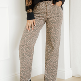 Emiliana Leopard Frayed Edge Wide Leg High Waist Jeans