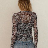 Vera Ditsy Floral Mesh Thumbhole Sleeve Slim Fit Top