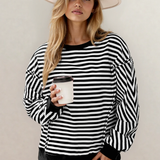 Annie Exposed Seam Drop Shoulder Casual Pullover Top - Black