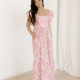 Sunny Floral Print Square Neck Ruffled Strap Maxi Dress
