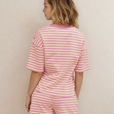 PREORDER Elsa Stripe Drop Shoulder Boxy Casual Terry Short Set - Sherbet