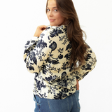 Maria Botanical Floral Print Split Neck Long Sleeve Blouse