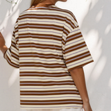 Rylan Brown Stripe Womens Casual Oversized Tee
