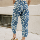 Eliana Floral Printed Drawstring Barrel Jeans