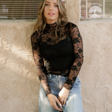 Sheer Floral Lace Top - Black | Dropship