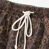 PREORDER Leopard Print Elastic Waist Drawstring Denim Skort