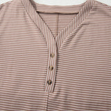 Jolie Stripe Buttoned V Neck High Low Side Slit T Shirt